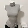 Cintura Pequena Bom Caimento Boa Figura Sem Mangas Estiloso Slim-fit Cor Sólida Gola Alta Elegante Corpo Base Top Camiseta