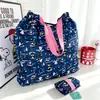 Bolsa de Compras Dobrável Verde Japonesa Desenho Animado Fofa Leve Grande Capacidade Bolsa de Ombro Grande Feminina Estilo Ins Presente