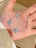 Diseño de Nicho Minimalista Diamante Brillante Flor de Hada Lago Claro Trébol de Cuatro Hojas Pulsera Collar para Mujeres
