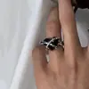 Anillo irregular de perlas de diseño de nicho creativo, anillo de viento frío de 2 piezas, anillo abierto ajustable para dedo de dieta