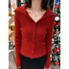 Suéter de punto color borgoña con cuello en V y botones para mujer, prenda interior ajustada para primavera y otoño, suéter base estilo Puro Deseo