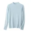 100% lã de ovelha, suéter de gola alta meia-altura amarelo leitoso, blusa de tricô versátil simples de gola média feminina para outono, atacado