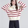 Suéter Pulôver Feminino de Malha Macia, Listrado, com Zíper Meio Aberto, Tamanho Grande, Design Elegante de Gola Alta, Solto e Relaxado, para 2025