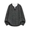 Camiseta de Rayas con Cuello Redondo para Hombre Nueva de Primavera Moda Versátil Otoño Casual Manga Larga Fluida Atractiva Camisa Base