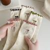 Calcetines de encaje con lazo para mujer, bordados, de media caña, estilo japonés, estilo universitario, con borde de oreja y apilados.
