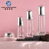 En stock botella de vidrio transparente de forma especial cilíndrica 40-120ml set tapa de doble capa tarro para crema 30g50g botella para cuidado de la piel