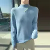 Suéter de punto de lana de una pieza para mujer, cuello semi alto, manga larga, diseño sin costuras, amigable con la piel, efecto adelgazante, perfecto para usar en capas en otoño e invierno.
