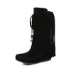 Botas Coloridas da Moda com Franjas de Miçangas Salto Anabela Salto Médio Botas Casuais Botas de Salto Médio Amazon Tamanho Grande 40-43 Botas