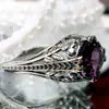 Jiuqin Joyería Transfronteriza Estilo Europeo y Americano Patrón Retro Popular Anillo de Zirconia Púrpura Fabricante Joyería al por Mayor Anillos
