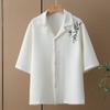 Verão folha de bambu bordado camisa de manga curta Waffle Masculino marca de moda Loose coreano estilo high-end sentido casual meia-manga camisa masculina