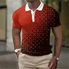 Camisa Polo Masculina Europeia e Americana Transfronteiriça Nova Simples Xadrez Impressão 3D Casual de Negócios Solta Manga Curta Gola Lapela