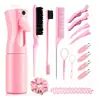 Set de Peines para Peluquería, Peine de Cola Puntiaguda, Peine de Cola de Rata, Cepillo para Bordes, Cepillo para Champú, Botella con Atomizador, Pinza para el Cabello, Goma para el Cabello, Peine de Dientes Anchos