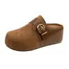 Mules de Piel Genuina Tamaño Pequeño Suela Gruesa Aumentan Altura 7cm Retro Punta Cerrada para Mujer Otoño 2026 Nuevos Zapatos Birkenstock