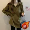 Camiseta Larga con Capucha, Botones de Terciopelo Doble Cara, Manga Larga, para Mujer, Nuevo Diseño Otoño/Invierno 2025, Top Ajustado de Moda