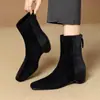 Botas de moda cuadradas de estilo coreano para mujer, nuevo modelo Otoño-Invierno 2026, con aumento interno de altura, cremallera trasera, acabado mate, botines elegantes con forro de felpa
