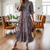 Primavera e verão 2025 novo europeu e americano estação independente Amazon wish transfronteiriço feminino estampado gola V tamanho plus vestido feminino
