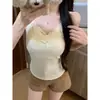 Camisola de encaje con lazo y escote en V con copas para mujer, Ropa interior ajustada para primavera y verano, Top de espalda con belleza dulce y picante