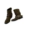 Botas de Cavaleiro com Fivela Botas de Motociclista Botas de Temperamento Preto Estilo Retrô Feminino Salto Bloco Botas Curtas Versátil Empilhadas Simples Plissadas