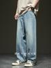 Jeans Masculino de Alta Qualidade em Tencel Lyocell Corte Reto Estilo Americano Novo Solto Tamanho Grande Verão Calças Casuais de Perna Larga