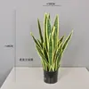 Orquídea Artificial de Ferro com Borda Amarela, Samambaia Espada, Orquídea Pele de Tigre em Vaso, Folhagem Verde para Interior de Casa, Ornamento de Folha de Dinheiro