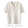 Suéter de cachemira tejido a punto de ochos completo para mujer, cuello tipo polo, manga corta, estilo pullover, adecuado para otoño e invierno, top de punto casual y versátil
