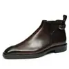 [Pré-Venda Indisponível] Botas de Couro de Cano Alto de Inverno para Homens, Calçados Formais de Negócios, Botas de Couro Genuíno com Bico Fino e Polimento Colorido Britânico para Homens