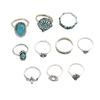 Juego de 10 anillos bohemios nuevos con gestión completa, con cactus turquesa, vintage, de plata antigua, nicho femenino