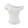 Atacado comércio exterior transfronteiriço feminino verão 2025 estilo europeu americano costura renda ombro diagonal manga curta camiseta jaqueta feminina Z625169