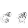 Brincos Descombinados de Estrela e Lua para Mulheres, Nicho 2026 Novos Piercings Mini para Hélice da Orelha, Pequenas Joias de Orelha com Cabeça Espiral Interna Venda por Atacado