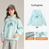 Pudding Haru Roupa de Outono Meninas Roupas Infantis Blusa Top 2026 Outono Novo Estilo Infantil Azul Estampa Retrô Moletom com Capuz