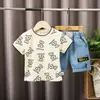 Estilo Coreano Verano Nuevo Estilo Coreano Conjunto de Shorts de Manga Corta con Cuello Redondo para Niños Conjunto de Camiseta y Shorts de Dibujos Animados para Bebés Niños Moda