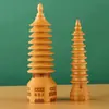 Adornos Redondos de Madera de Durazno Torre Wenchang Torre de Nueve Pisos de Madera Decoraciones de Escritorio de Estudio de Madera Adornos Artesanales