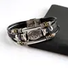 Pulseira de corda de couro de vaca com flor de oito pétalas e olhos azuis de peru, estilo europeu e americano, série de fivela de aço inoxidável, pulseira de couro