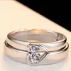 Anillo de Pareja Runxin Yongjie Par de Anillos de Zirconia para Hombre y Mujer Anillo Abierto con Forma de Corazón de Amor Simple de Moda