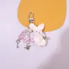 Lindo Conejo de Peluche Llavero con Lazo de Perlas Oso Articulado Colgante Cadena para Teléfono Accesorio para Teléfono