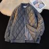 Jaqueta acolchoada de algodão com padrão losango masculina de inverno com gola alta estilo Hong Kong uniforme de baseball para casal jaqueta acolchoada de algodão versátil americana roupa de trabalho jaqueta acolchoada de algodão grossa