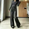 Jeans preto-cinza de perna larga feminino outono 2026 novo cintura alta justo para estudantes do ensino fundamental e médio calças retas compridas