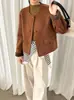 Abrigo de lana de doble cara estilo francés para mujer, otoño 2026, abrigo corto de lana cálido con cuello redondo para mujeres petite.