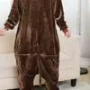 Atacado Outono e Inverno Hipopótamo Desenho Animado Pijama Peça Única Animal Infantil Macaco Marrom Unissex Flanela Roupa de Casa