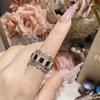 Anillo de gemas con diseño de panal de abeja y encaje estilo mediados de siglo, camelia, chapado en oro antiguo de 18 quilates, anillo apilado con corona