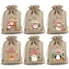 Bolsa de Pano com Padrão Natalino de Desenho Animado Cor Linho Natural Bolsa com Cordão para Doces de Festa de Natal Bolsa para Presente de Biscoito Transfronteiriça Em Estoque