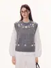 Colete de tricô redondo com bordado floral tridimensional estilo francês para mulheres, outono e inverno, jovem e elegante, colete de tricô sem mangas