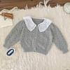 Cutemily outono e inverno bebê doce oco decote em v cardigan terno cor sólida bordado contraste cor calças peido terno