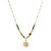 Moda Francesa Estilo Retro Ins Collar con Colgante de Sol de Cuentas Coloridas Diseño Nicho para Mujer Cadena Clavicular de Acero de Titanio