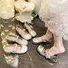Sapatos Mary Jane com Laço de Strass Francês para Mulheres 2025 Outono Novo Estilo Tira Única com Saia Suave Sapatos Femininos