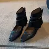 Edición Lancui~Botines Cuadrados Vintage con Correas Tejidas, Cierre Trasero, Tacón Bajo, Botas Cool Mary Jane para Mujer, Botas Western Huecas