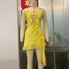 Vestido Feminino de Verão com Alça de Franja e Alça Vazada, Estilo Hot Girl Sexy, Costas Abertas, Curto SU3371