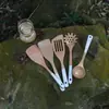 Cabo de prata de faia macarrão macarrão bife estilo japonês colher média frigideira antiaderente espátula de fritar espátula de madeira com furos