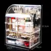 Caja de almacenamiento de cosméticos a prueba de polvo, estante con cajón para productos de cuidado de la piel y labiales en el tocador, caja acrílica transparente
