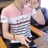 2021 Verão Novo Masculino Manga Curta Em Torno Do Pescoço Na Moda Listrado T-shirt Ins Estilo Coreano Slim-fit All-match Youth Base Shirt